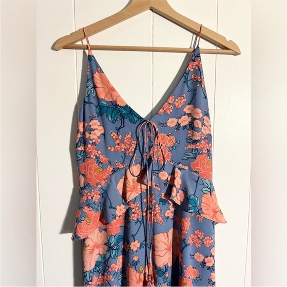 NEW Highline Nordstrom Blue Pink Floral Tie-Front Flutter Hi-Lo Tank Dress $150 - Picture 3 of 8